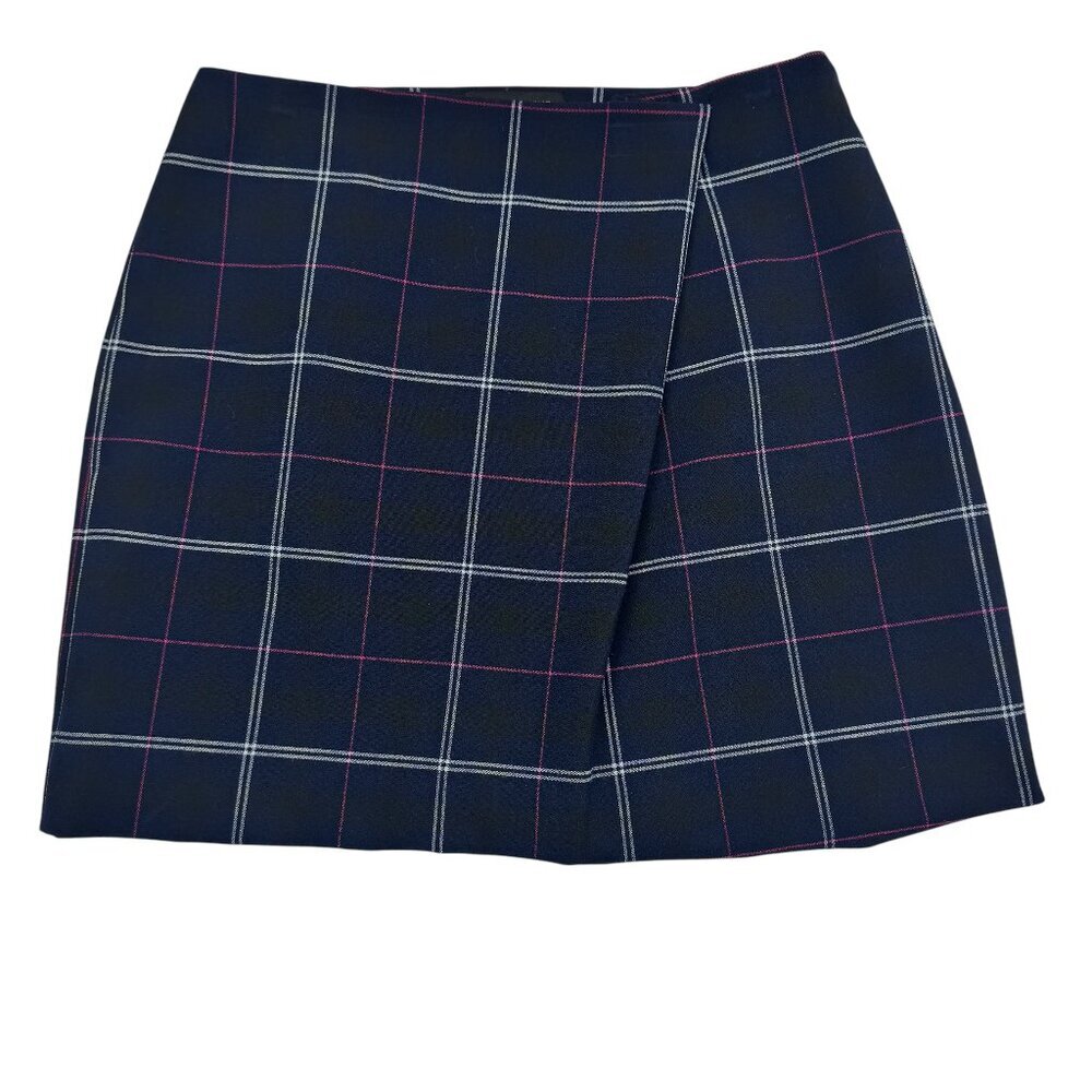 Banana Republic Windowpane/Plaid Navy Blue Faux Wrap Mini Skirt Women's Size 4
